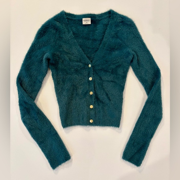Abercrombie & Fitch Sweaters - Abercrombie & Fitch Emerald Teal Fuzzy Cardigan XXS Soft A & F Collection
